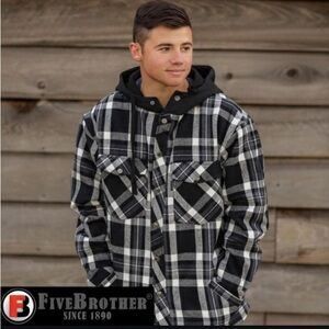 FiveBrother Black and White Plaid Flannel Jacket